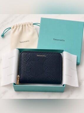 Tiffany & Co. Navy Waves and Gold Zippered Wallet
